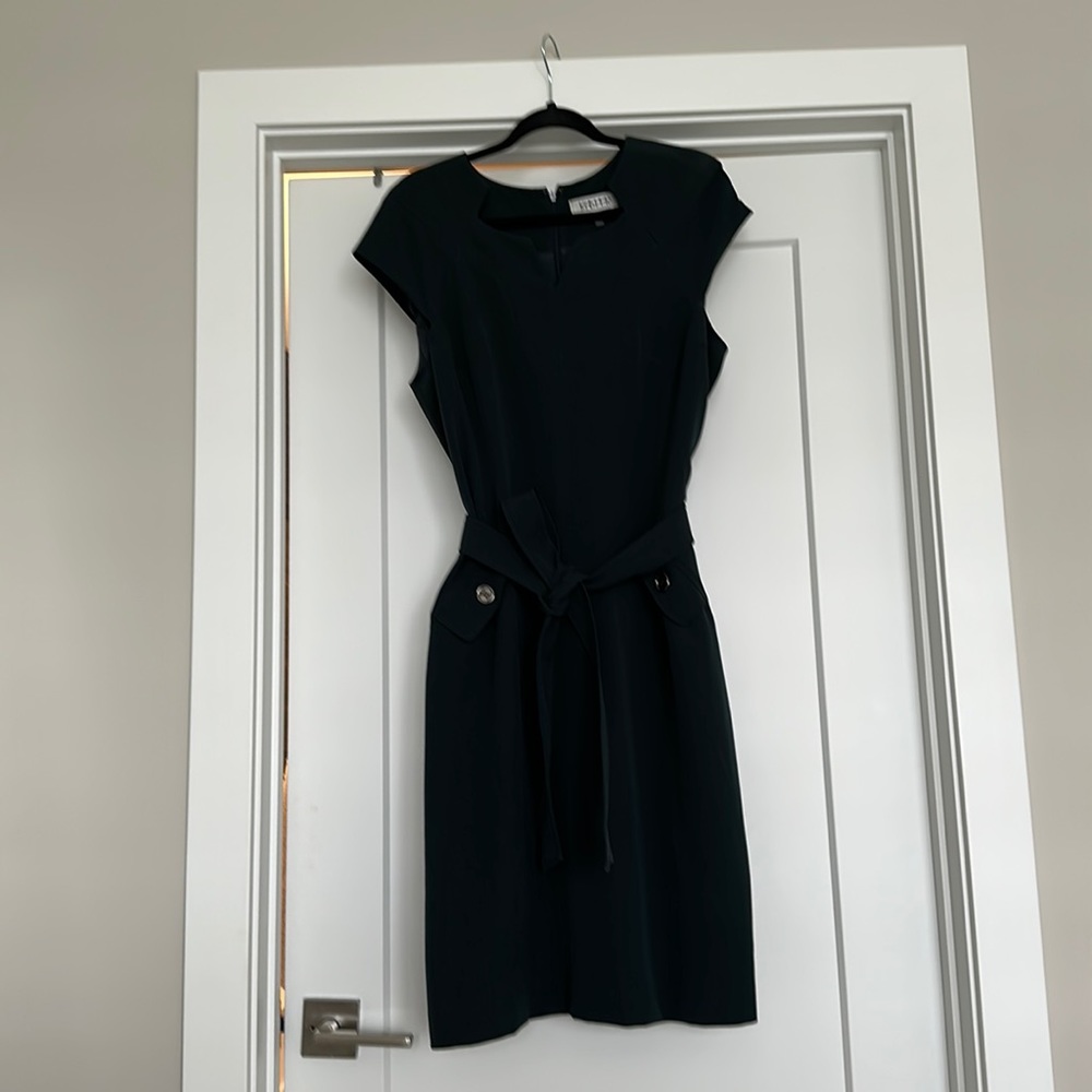 Kasper belted sheath dress with cap sleeve